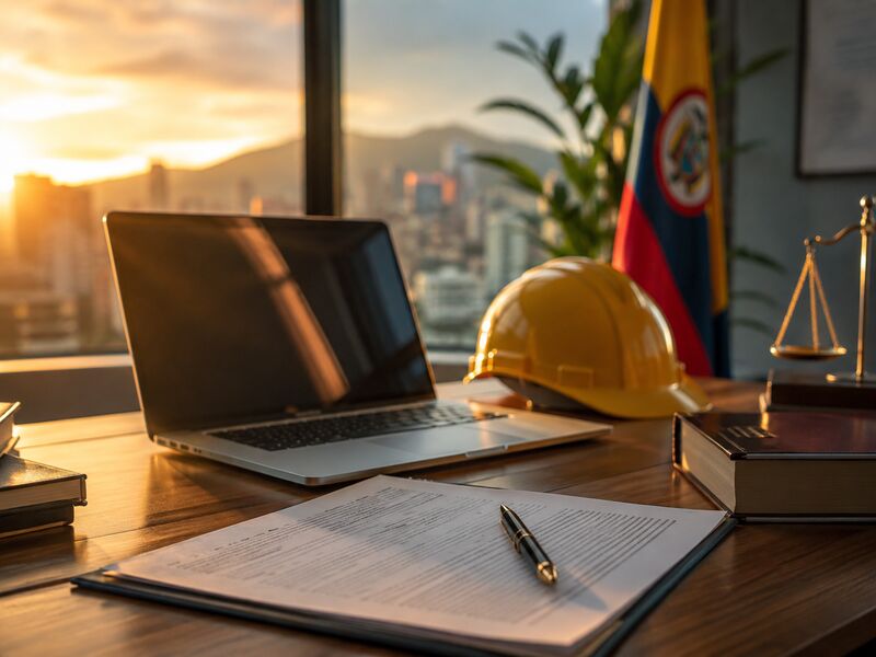 Contrato de trabajo y elementos de oficina a la luz de la tarde